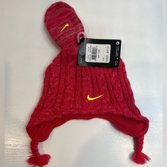 Nike Pink glitter Hat and Gloves Baby Girl 12/24 mo NWT - Picture 1 of 3